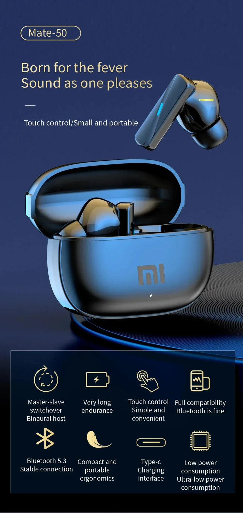 Fones de Ouvido Xiaomi Air 7 Bluetooth TWS Touch Control HiFi sem fio Microfone Redução de ruído à prova d'água