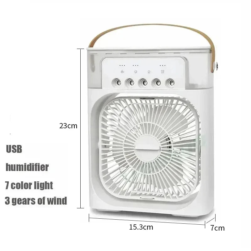 Ventilador e Umidificador Portátil LED Luz Noturna 3 em 1