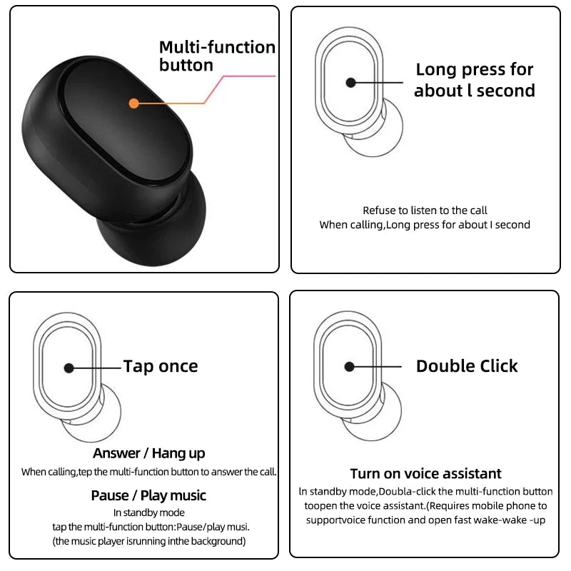 Fones de Ouvido Xiaomi Redmi Airdots 2 Sem Fio Bluetooth com Microfone