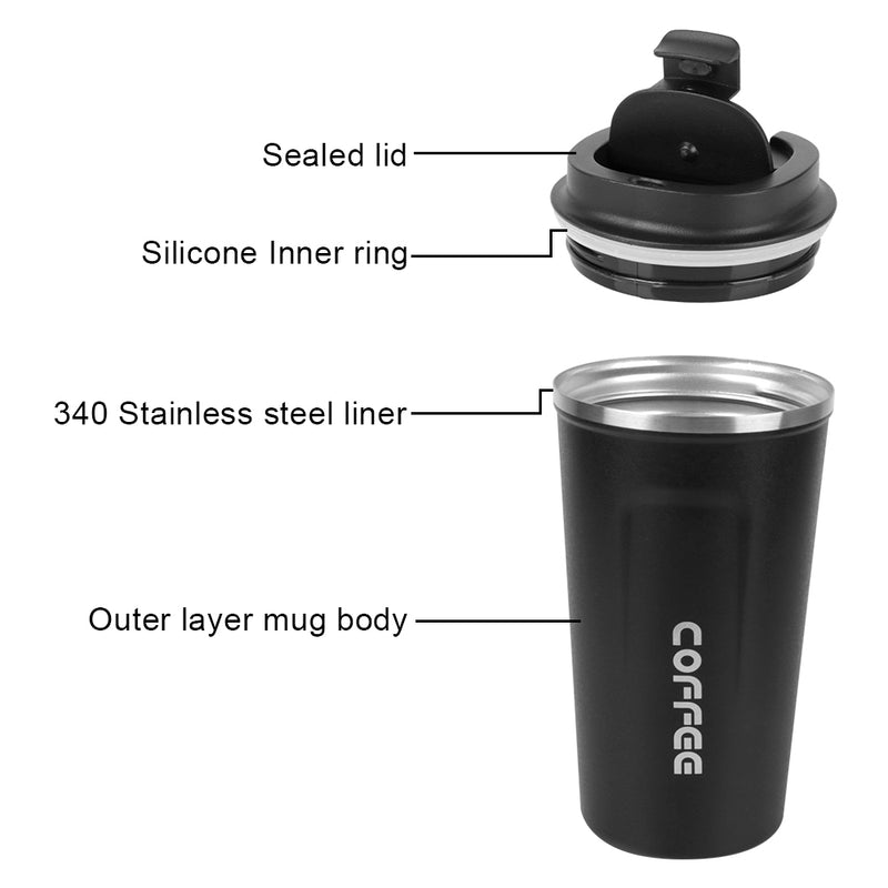 Caneca térmica 380/510ML à Prova de Vazamentos Copo Térmico de Viagem aço inoxidável duplo